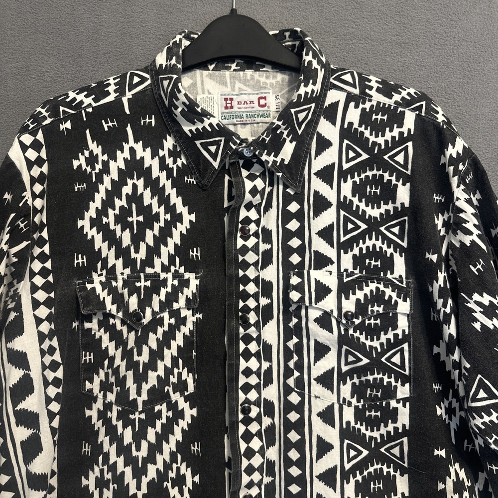 VTG H Bar C Ranchwear Pearl Snap Shirt 17.5 35 (XL) Geometric Print 90s Cowboy